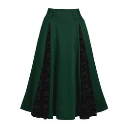 Women Long Maxi Dresses Goth High Waist Punk Style Plus Size Lace Patchwork High Waist Skirt Gothic Pleated Skirt Faldas