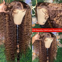 30 Inch Highlight Ombre Colored Lace Front Human Hair Wig Water Curly Human Hair Wigs Deep Wave Frontal Wigs For Women 180%