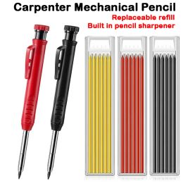 2.8mm Solid Carpenter Mechanical Pencil with Sharpener for Woodworking Long Head Carpenter Pencil Stationery Office Supplies