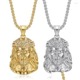Pendant Necklaces Hip Hop Bling Gold Color Stainless Steel Jesus Piece Pendants Necklace For Men Rapper Jewelry Drop Delivery Otg9D