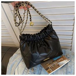 Shoulder Bags Large Capacity Fashionable Diamond Patterned Chain Bag With Western-style Casual Drawstring Pleated Crossbody