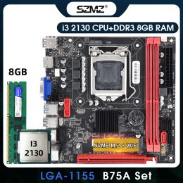 Motherboards SZMZ LGA 1155 ITX Motherboard B75A Kit with Core i3 2130 processor and 8GB DDR3 Memory B75 placa mae Set combo