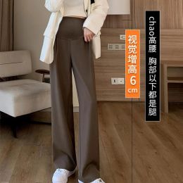 Maternity Chic Office Wear Straight Pants Vintage High Ladies Trousers Baggy Korean 2023 Spring/Autumn Leg Wide Leg Belly Pants