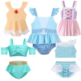 Baby Girls Beach Bikini Swimsuit 2024 Kids Rapunzel Onepiece Swimwear with Sunglasses and Earrings Child Summer Swimming Outfit