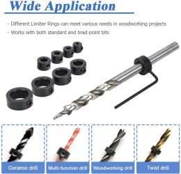 9/18 PCS Depth Stop Drill Bit Collar Set Positioner Ring and Hex Wrench Tighten The Stopper Set Screws Woodworking Tool