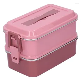 Dinnerware JFBL Stainless Steel Insulated Lunch Box Square Portable Leak-Proof With Handle Cherry Blossom Pink