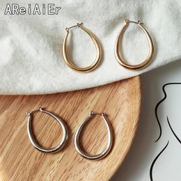 Stud Earrings Classic Copper Alloy Smooth Oval Metal For Woman Fashion Jewellery Simple Minimalist Girl Daily Wear
