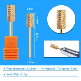 Large Barrel Milling Cutter Gold Tungsten Carbide Nail Drill Bits for Electric Manicure Pedicure Machine Polishing Files Tools