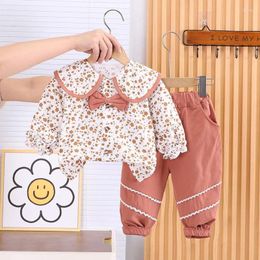 Clothing Sets Toddler Spring Outfits For Kids Autumn 12 To 18 Months Girls Turn-down Collar Floral Shirts And Pants Suits