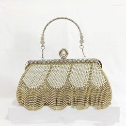 Evening Bags Tassel Rhinones Clutch Beading Lady Diamonds Small Purse Wedding Party Chain Shoulder Handbags B414