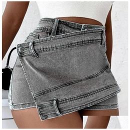 Womens Jeans Irregar Denim Shorts For Women Summer Runway High Waisted Mini Y Micro Blue Skirts Female With Pockets Drop Delivery Appa Dhgyy