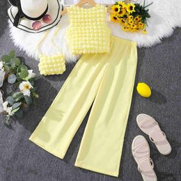 Clothing Sets Girls Summer Clothes Beautiful Fashion Round Neck Sleeveless Solid Pants with Bag Set Clothing for Girls