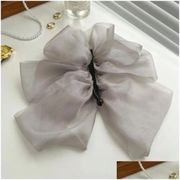 Hair Clips Barrettes Chiffon Bow Banana Clip High Grip Female Vintage Vertical Claw Top Headdress 2023 Drop Delivery Jewelry Hairjewel Dh8Ky