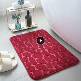 Bath Mats Mat Coral Fleece Carpet Modern Minimalist Cobblestone Floor Kitchen Entrance Doormat Super Absorbent Anti-skid Square