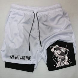 Anime Performance Shorts Toji Printed Men GYM Casual Sports Shorts Workout Running Mesh 2 In 1 Sport Short Pants