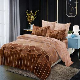 Bedding Sets Premium Luxury Striped Checkered Diamond Print Gold Plated Line Geometric Quilt Cover Set