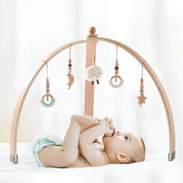 Baby Wooden Play Gym Mobile Hanging Sensory Toys Triangular Activity Room Decorations Suspension Bracket Toy Rattles 240409