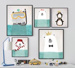 Nordic Kawaii Animals Prints Posters Canvas Polar BearHippoPenguin Cartoon Animal Wall Art Paintings Unframed Baby Kids Nursery 7581867