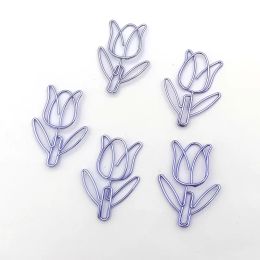12pcs/box Hollow Tulip Paper Clips Kawaii Notebook Planner Bookmarks Korean Stationery Tickets Photo Clips Office Supplies