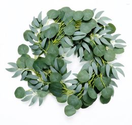 Decorative Flowers Artificial Eucalyptus Wreath Green Leave Willow Vine Plant Garland Decoration Wedding Backdrop Arch Room Garden Decor