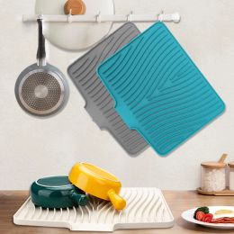 Kitchen Sink Drain Mat Silicone Dish Drying Mat Anti-scald Anti-slip Plate Pad Multifunctional Draining Dinnerware Mat