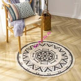 Carpets Bohemian Ethnic Style Cotton Linen Round Carpet With Tassels Floor Mat Geometric Design Bedside Rugs