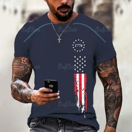 Men's T Shirts Summer Hip Hop T-shirt Street Clothing Fun 3D American Flag Printed 2024 Cool Handheld Casual Short Sleeved