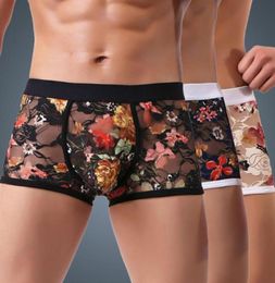 Gym Clothing Fashion Men039s Boxer Briefs Lace Printed Panties Mens Black Elastic Breathable Underwear Flower Print Seamless Un1122224