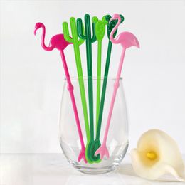 6Pcs Plastic Flamingo Cactus Stir Stick for Wedding Birthday Hawaiian Summer Beach Party Supplies Bar Accessories Bachelor Party