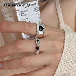 Cluster Rings Mewanry Silver Colour Black Love Heart For Women Girls Fashion Sweet Elegant Simple Temperament Anniversary Jewellery Gifts