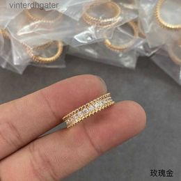 High End Vancefe Brand Designer Rings for Women Vgold Cnc Precision Edition Beaded Full Diamond Ring with Premium Narrow Edition Senior Brand Logo Designer Jewelry