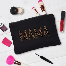 Storage Bags Soft Canvas Mama Leopard Print Pattern Women Travel Toiletry Organiser Cute Cosmetic Bag Portable Make Up