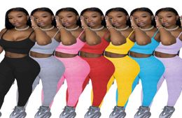 Women Tracksuits Two Pieces Sets Yoga Sweatsuit Jogging Suit Plain Outfits Tank Top Leggings Sexy Sportswear Summer Clothes Soli7932117