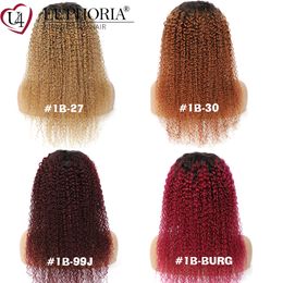 Blonde 27 Kinky Curly Hair Wigs With Bangs Brazilian 9A Remy Human Hair Full Machine Jerry Curl Ombre Wigs 6-24Inch 150%EUPHORIA