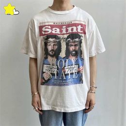 Men's T-Shirts Mens and Womens Graphic Printing Saint Michael T-shirt Street 100% Pure Cotton Retro Wash White T-shirt J240409