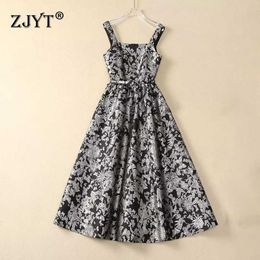 Urban Sexy Dresses ZJYT Luxury Vintage Print Jacquard Dresses for Women Elegant Sleeveless Long Evening Party Dress Runway Designer Summer Vestido 24410