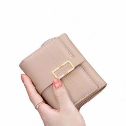 purse women's new Japanese and South Korea small fresh PU simple fi ladies short wallet multi-card niche teenage female stu W15g#