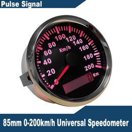 New Universal 85mm Speedometer Speed Gauge 120km/h 200km/h for Car Truck Motor Auto with Red Backlight 12V/24V Pulse Signal