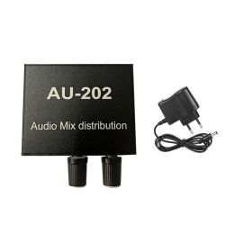 Processors AU202 Stereo Mixer Audio Distributor for Headphone ExternalPower AMP Control 2 Input 2 Output EU Plug