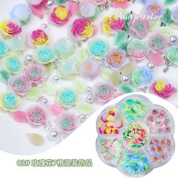 Resin Nail Art Charms Decorations Decals 5D Nail Rose Accessories Craft Ornaments Supplies Rose Flower And Pearls Manicure Salon