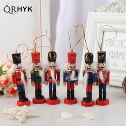 1Pcs 10cm Height Wooden Nutcracker Soldier Toy Keychain Merry Christmas Pendants Keyring New Year Kids Gifts Bag Accessories