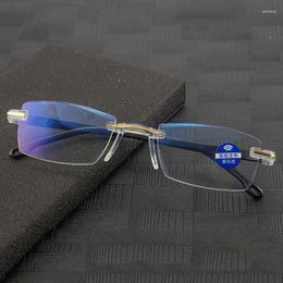 Sunglasses Luxury Diamond Cut Reading Glasses Men Rimless Anti Blue Light Eyeglasses Ladies Eyewear Diopter 1.0 To 3.0