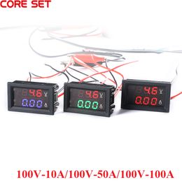 Dual Display Digital Voltage Metre Current Metre 100V 10A 50A 100A LED Dual Display Red Green Blue 5 Cables for Car Display New