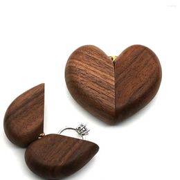 Jewellery Pouches Walnut Wooden Box Retro Heart Shaped Organiser Wedding Ring Case Gift Holder Engagement Storage