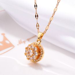 New Rotating Titanium Steel Necklace Women's Flash Zircon Fashion Simple Necklace Accessories