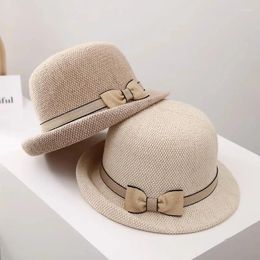 Wide Brim Hats Korean Version Bow Solid Colour Basin Hat Women's Summer Fashion Travel Visor Temperament British Style Breathable Top Cap