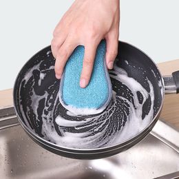 5/10pcs Kitchen Scouring Pad Cleaning Sponge Double Sided Oil Dishwashing Cloth Non-Scratch Microfiber Scrub Sponge Clean Tool