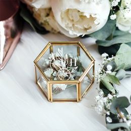 Custom Hexagonal Glass Ring Box Geometrical Clear Jewellery Storage Box Eternal Flower ring holder DIY Delicate Wedding Decoration