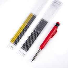Solid Carpenter Pencil Set With 7 Refill Set Leads Built-in Sharpener Deep Hole Mechanical Marker Marking Pen Tool Marker Sets