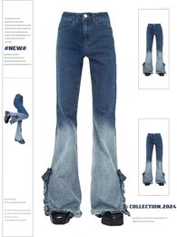 Women's Jeans Y2k Blue Flare Vintage Denim Trousers Harajuku High Waist Cowboy Pants With Slit Aesthetic 2000s Oversize Clothes